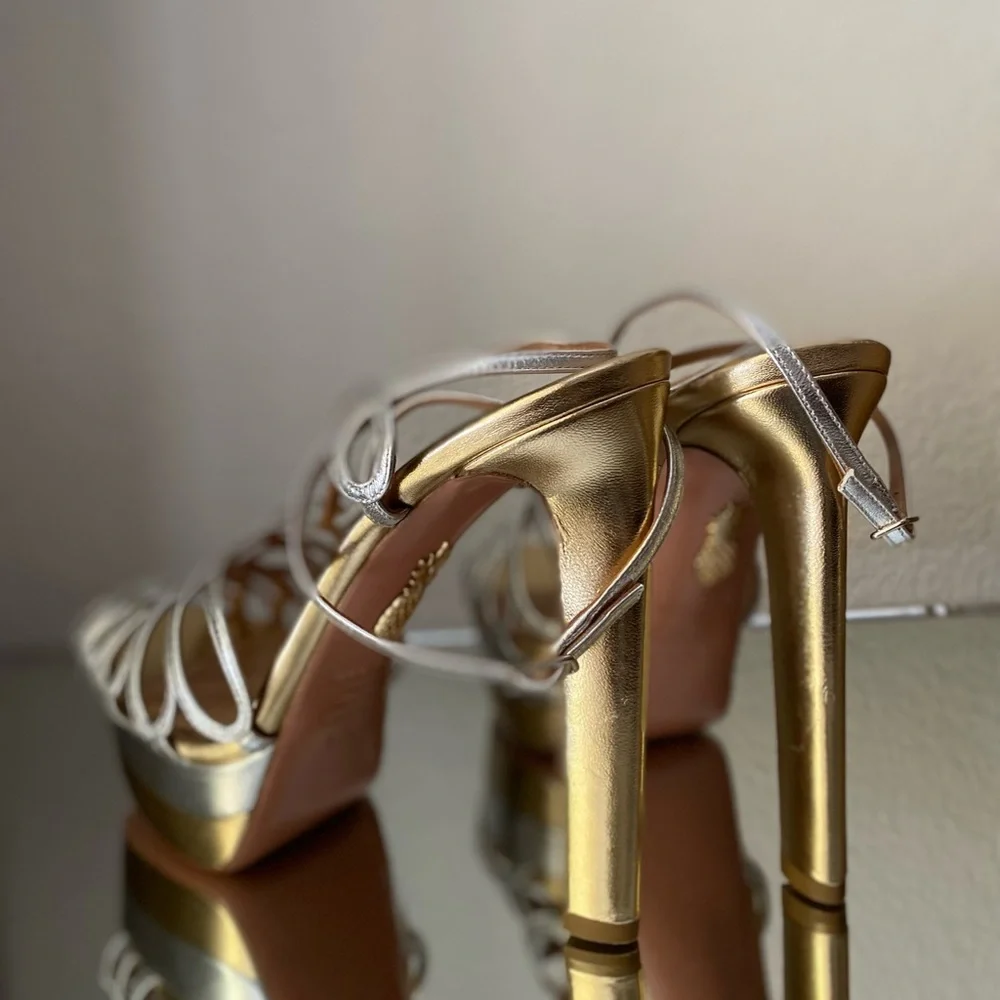 New AQUAZZURA Monroe Plateau 130 Two-Tone Metallic Leather Platform Sandals
